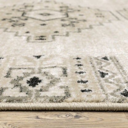 7' X 9' Gray And Ivory Southwestern Area Rug