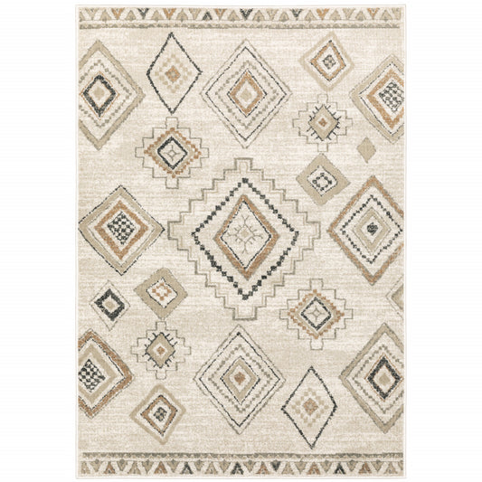 5' X 7' Ivory Orange Tan Black And Grey Southwestern Power Loom Stain Resistant Area Rug