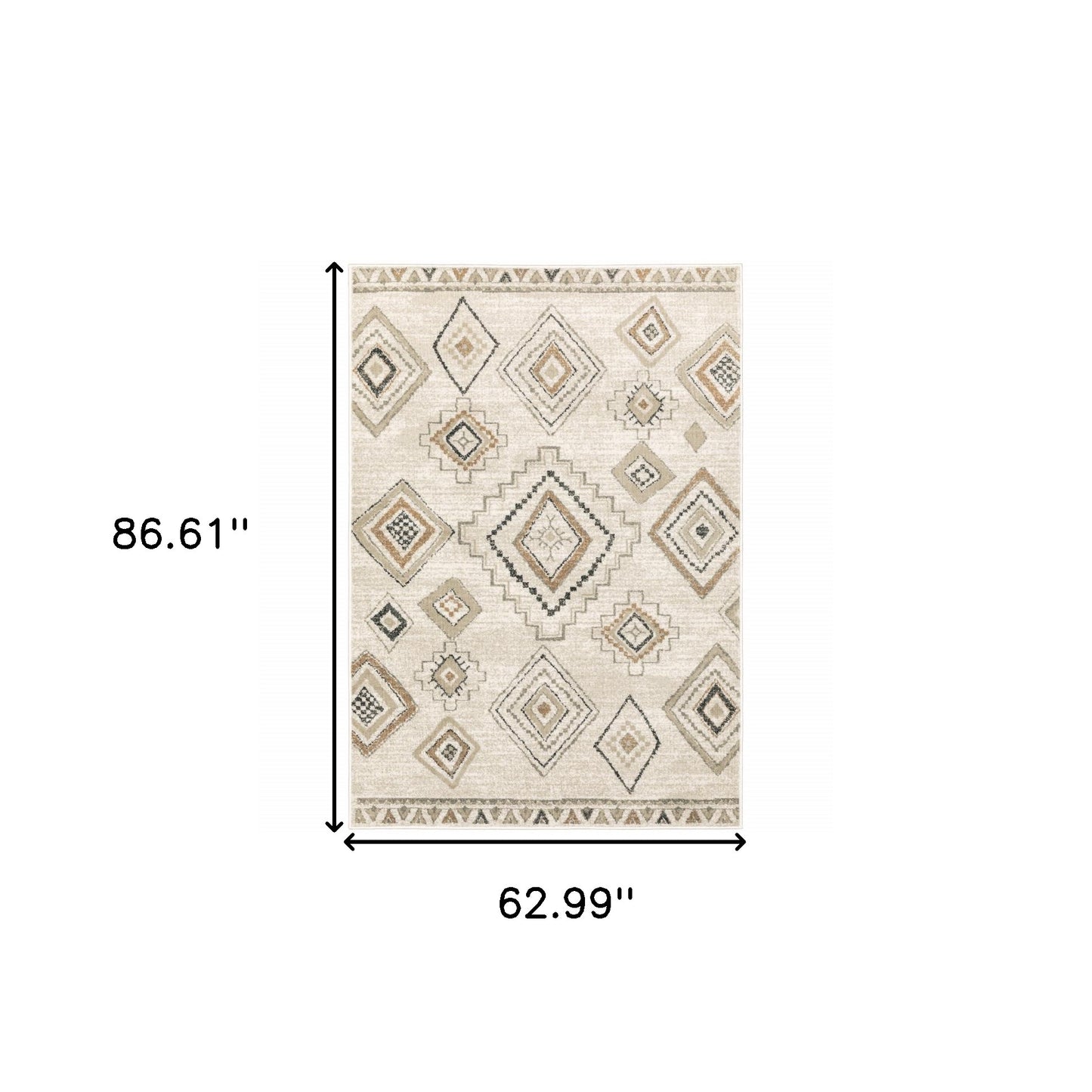 5' X 7' Ivory Orange Tan Black And Grey Southwestern Power Loom Stain Resistant Area Rug