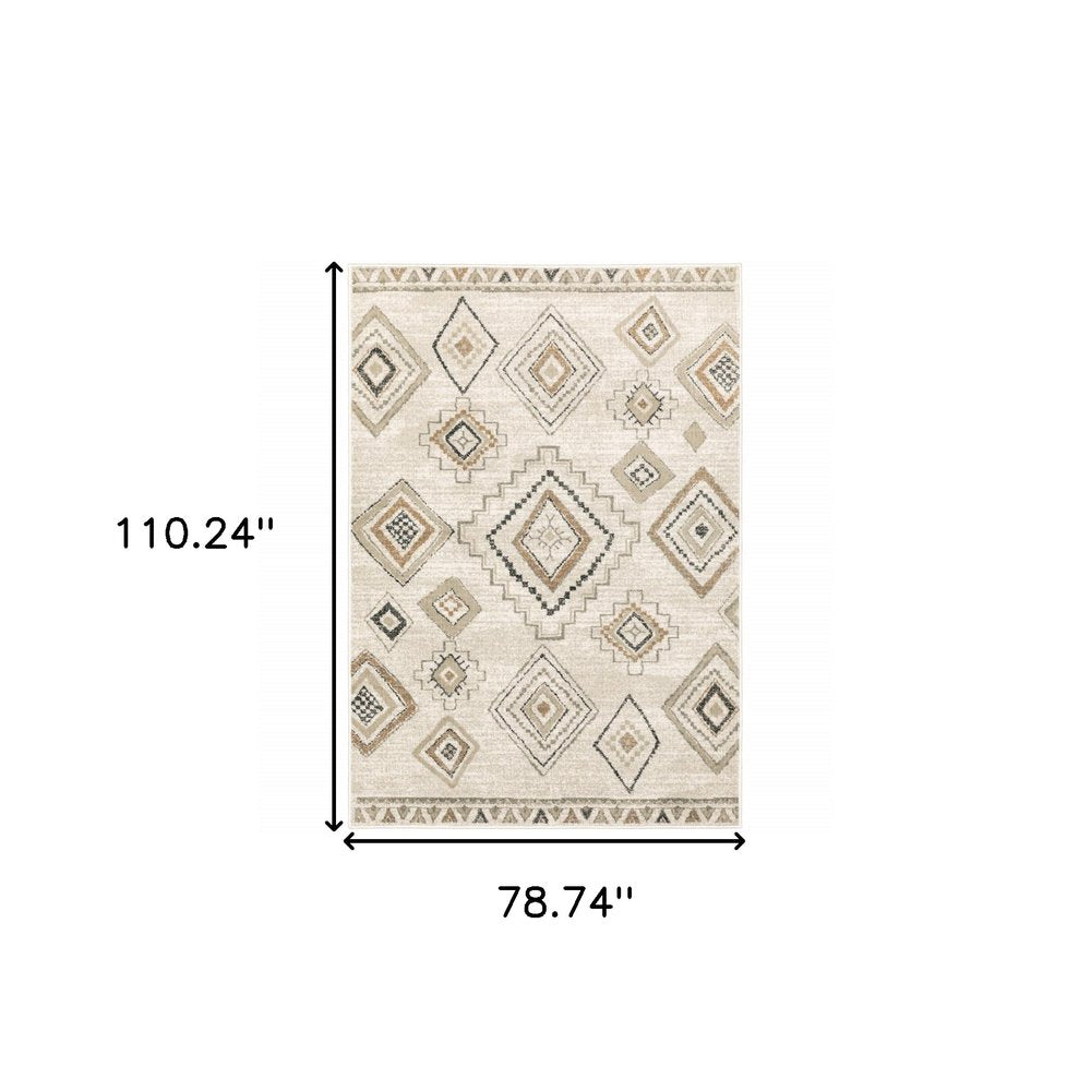 7' X 9' Orange And Ivory Southwestern Area Rug