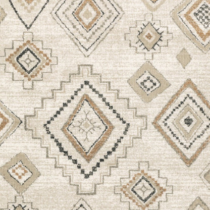 7' X 9' Orange And Ivory Southwestern Area Rug