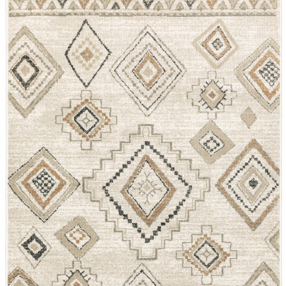 7' X 9' Orange And Ivory Southwestern Area Rug