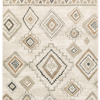 7' X 9' Orange And Ivory Southwestern Area Rug