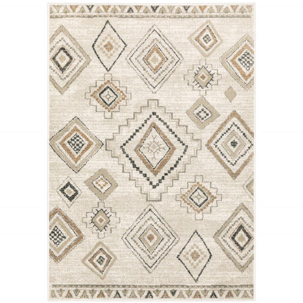 7' X 9' Orange And Ivory Southwestern Area Rug