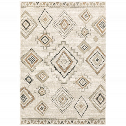 7' X 9' Orange And Ivory Southwestern Area Rug