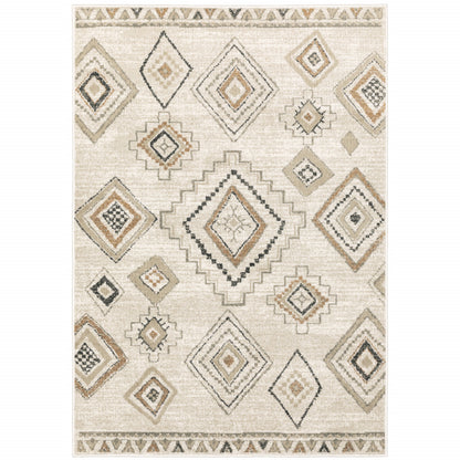 8' X 10' Ivory Orange Tan Black And Grey Southwestern Power Loom Stain Resistant Area Rug