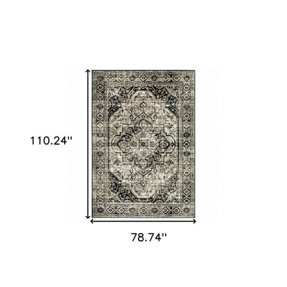 7' X 9' Gray And Ivory Oriental Area Rug