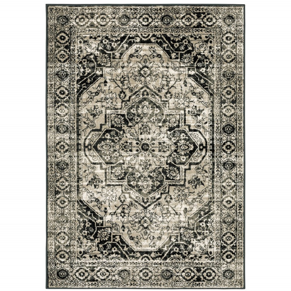 7' X 9' Gray And Ivory Oriental Area Rug