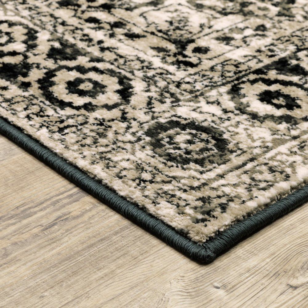 7' X 9' Gray And Ivory Oriental Area Rug