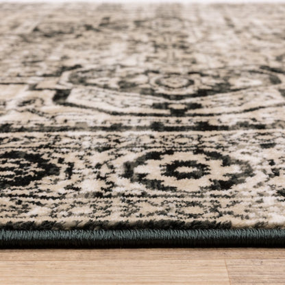 7' X 9' Gray And Ivory Oriental Area Rug