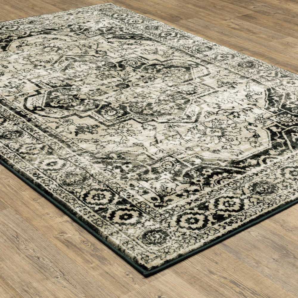 7' X 9' Gray And Ivory Oriental Area Rug