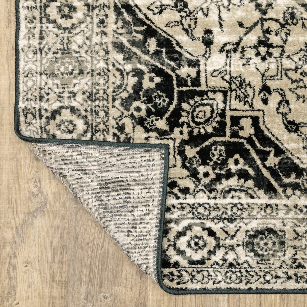7' X 9' Gray And Ivory Oriental Area Rug