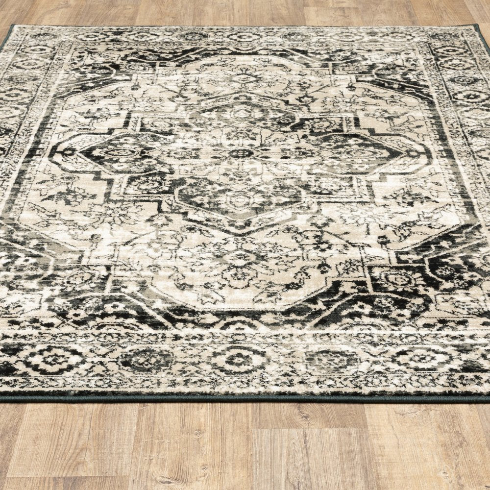 7' X 9' Gray And Ivory Oriental Area Rug