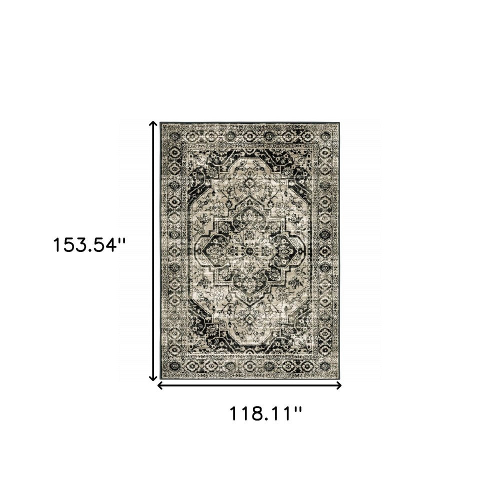 10' X 13' Gray And Black Oriental Distressed Area Rug