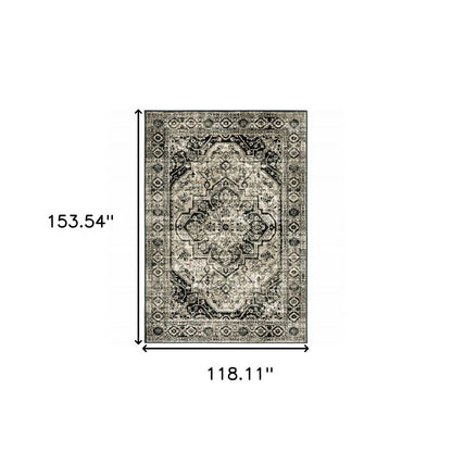 10' X 13' Gray And Black Oriental Distressed Area Rug