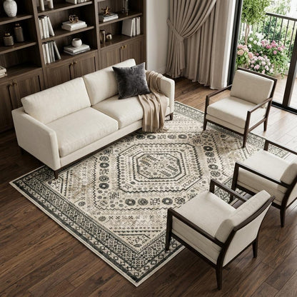 10' X 13' Ivory And Gray Oriental Distressed Area Rug