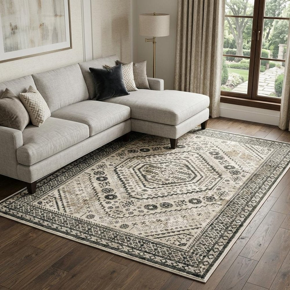 10' X 13' Ivory And Gray Oriental Distressed Area Rug