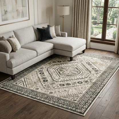 10' X 13' Ivory And Gray Oriental Distressed Area Rug