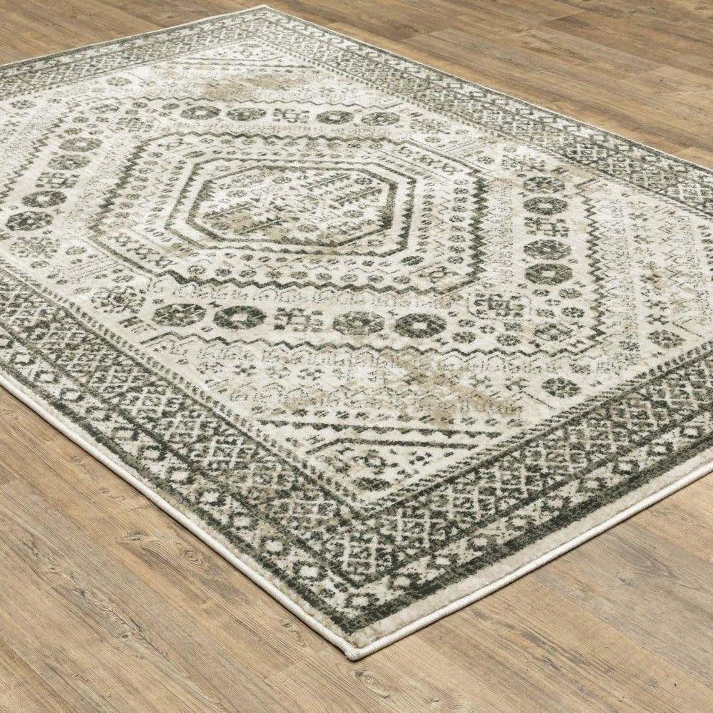 10' X 13' Ivory And Gray Oriental Distressed Area Rug