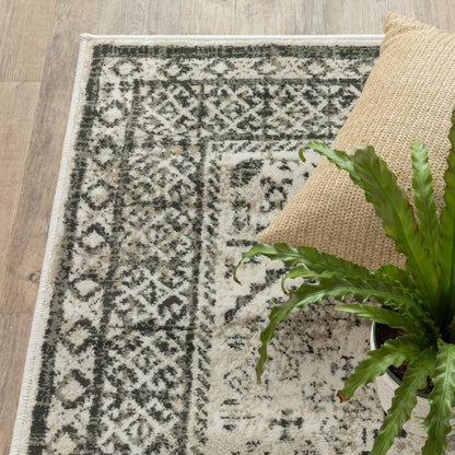 10' X 13' Ivory And Gray Oriental Distressed Area Rug