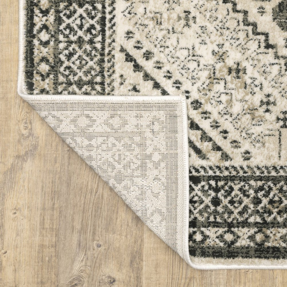 10' X 13' Ivory And Gray Oriental Distressed Area Rug