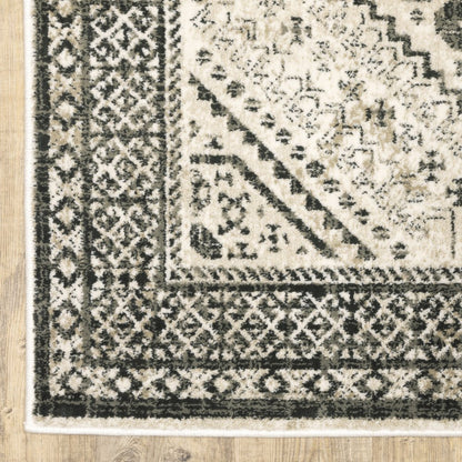 10' X 13' Ivory And Gray Oriental Distressed Area Rug