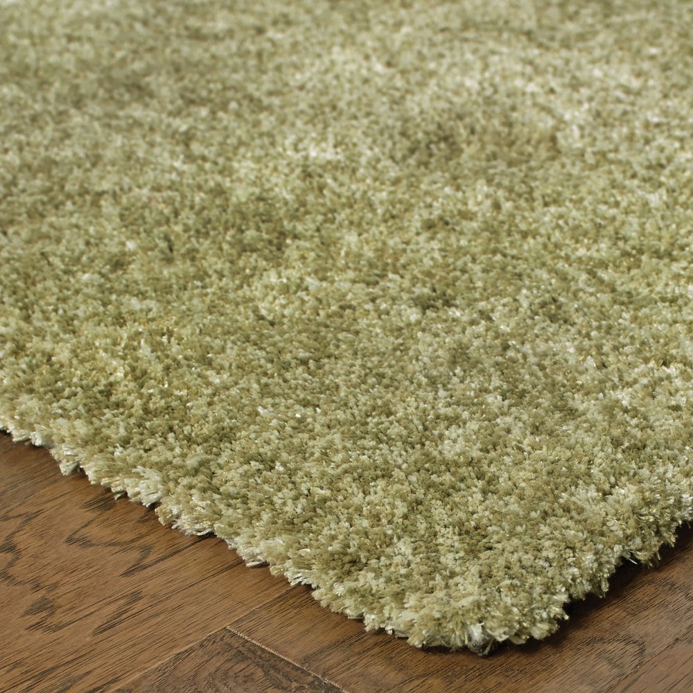 3' X 5' Olive Green Shag Tufted Handmade Stain Resistant Area Rug