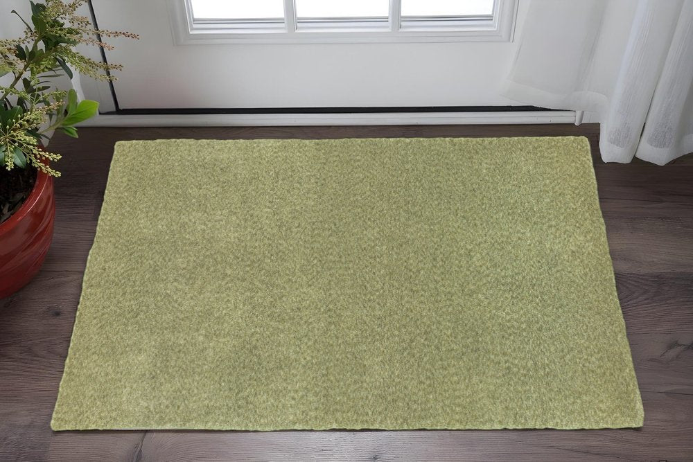 3' X 5' Olive Green Shag Tufted Handmade Stain Resistant Area Rug