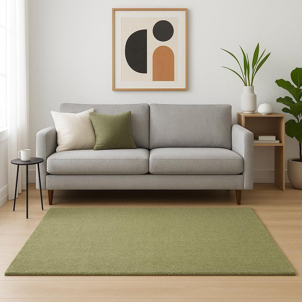 5' X 7' Olive Green Shag Tufted Handmade Stain Resistant Area Rug