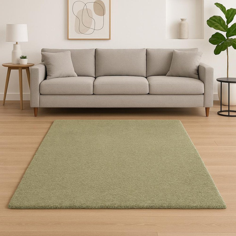 8' X 11' Olive Green Shag Tufted Handmade Stain Resistant Area Rug