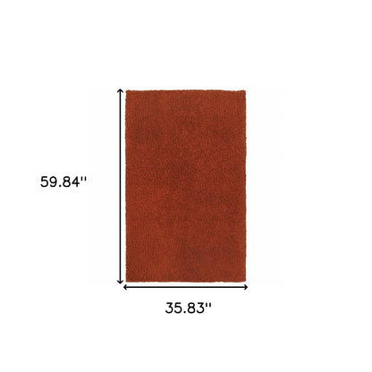 3' X 5' Rust Red Shag Tufted Handmade Stain Resistant Area Rug