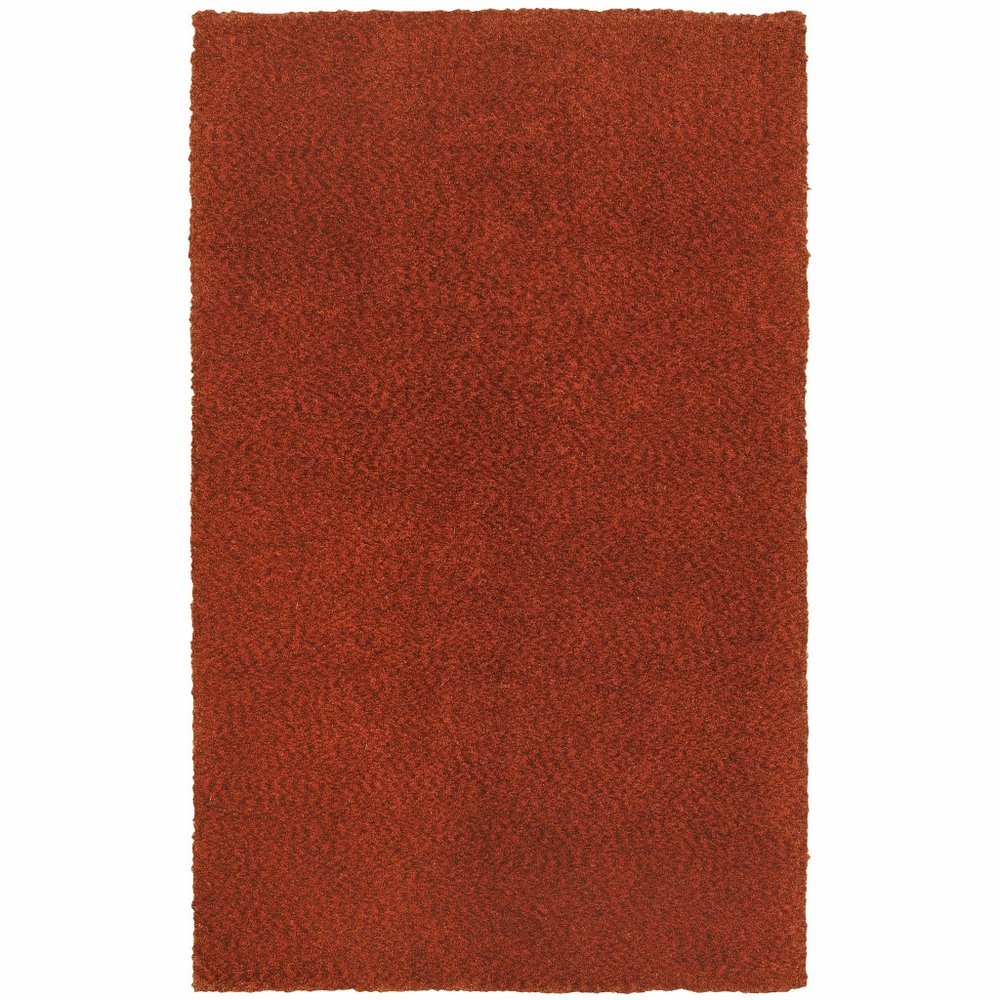5' X 7' Rust Red Shag Tufted Handmade Stain Resistant Area Rug