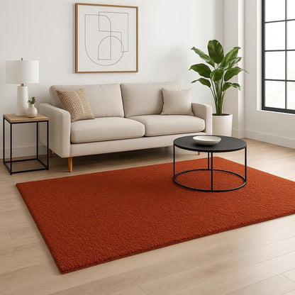 5' X 7' Rust Red Shag Tufted Handmade Stain Resistant Area Rug