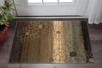 2' X 3' Brown And Beige Floral Power Loom Stain Resistant Area Rug