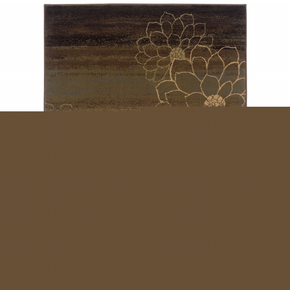 8' X 11' Brown Beige And Black Floral Area Rug
