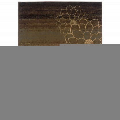 8' X 11' Brown Beige And Black Floral Area Rug