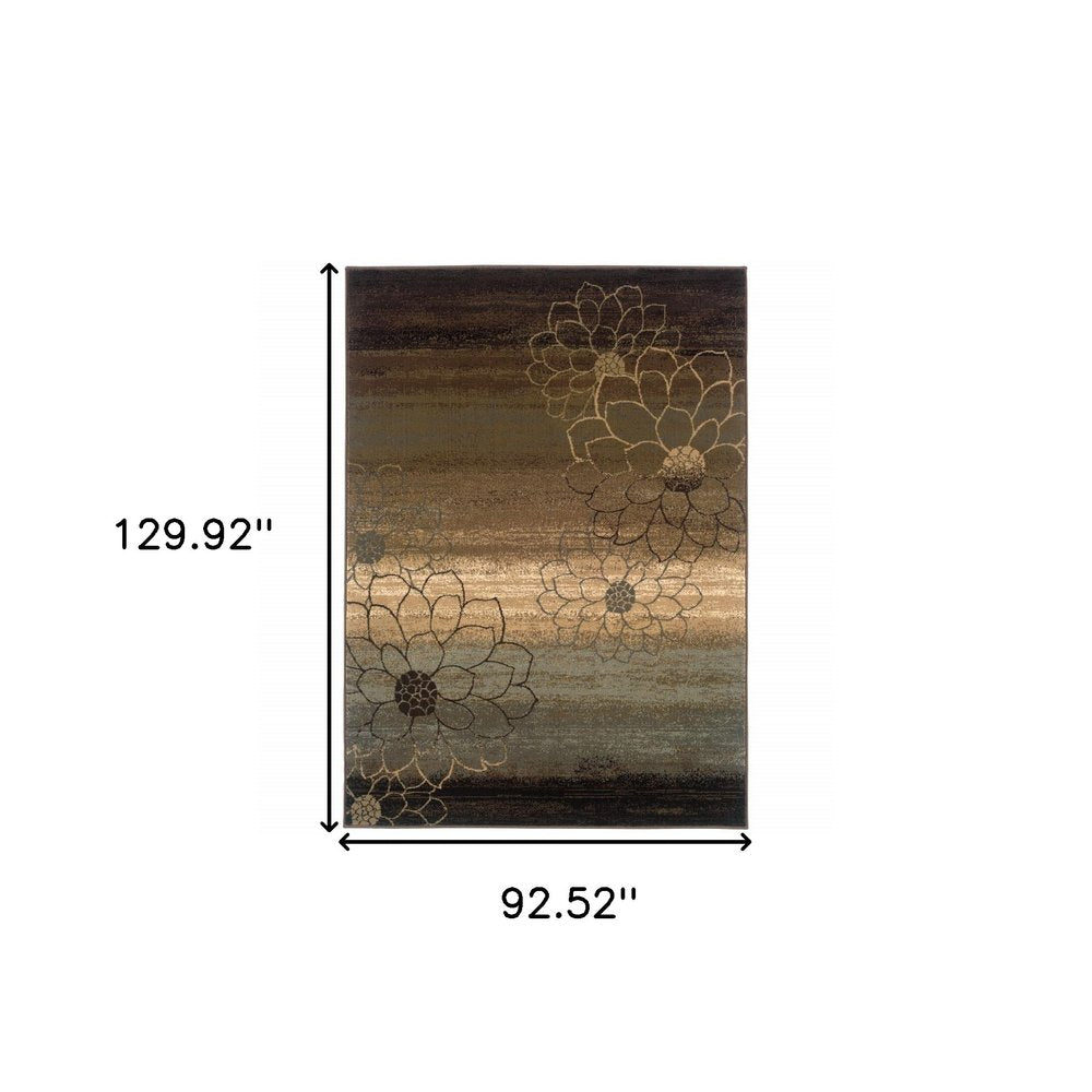 8' X 11' Brown Beige And Black Floral Area Rug