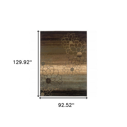 8' X 11' Brown Beige And Black Floral Area Rug