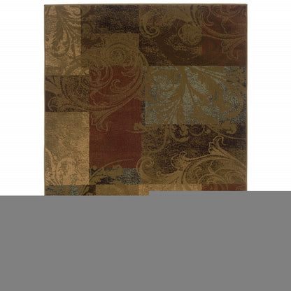 2' X 3' Green And Red Geometric Power Loom Stain Resistant Area Rug