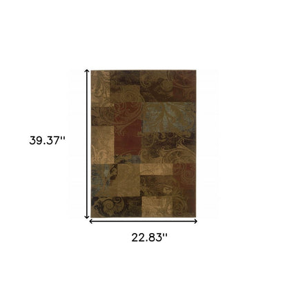 2' X 3' Green And Red Geometric Power Loom Stain Resistant Area Rug