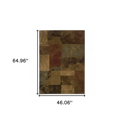 4' X 6' Green And Red Geometric Power Loom Stain Resistant Area Rug