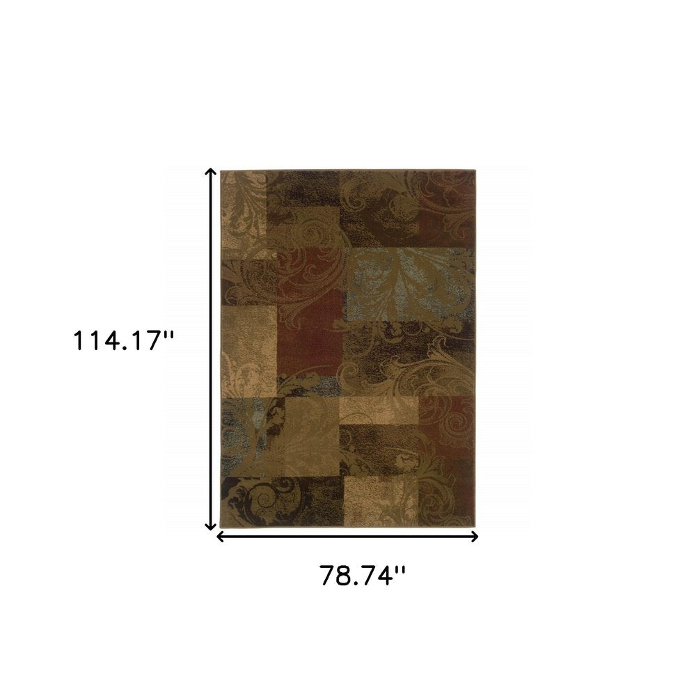 7' X 10' Green Red And Black Geometric Area Rug