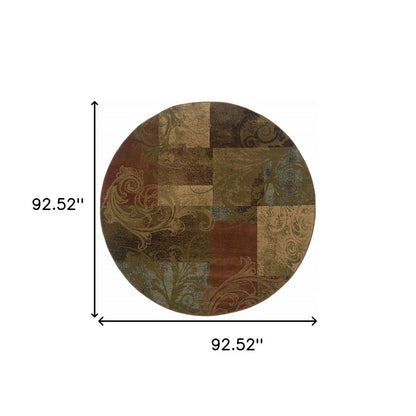 8' Green Round Geometric Power Loom Stain Resistant Area Rug