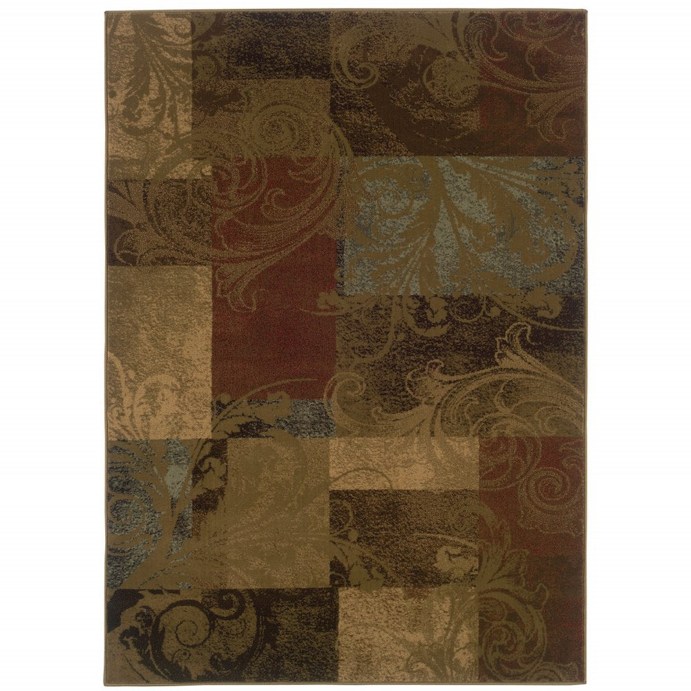 8' X 11' Green Red And Black Geometric Area Rug