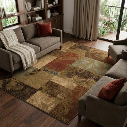 8' X 11' Green Red And Black Geometric Area Rug