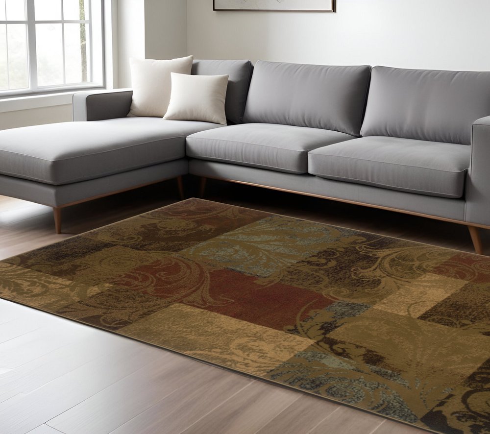 8' X 11' Green Red And Black Geometric Area Rug