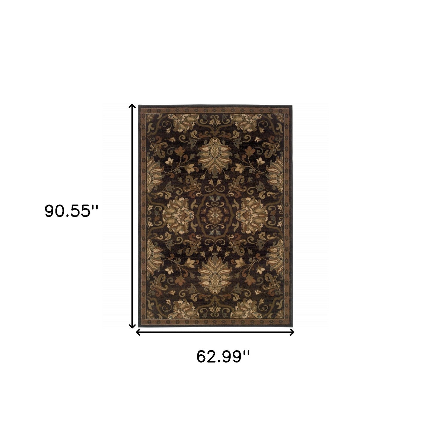 5' X 8' Brown Beige Blue And Red Oriental Power Loom Stain Resistant Area Rug