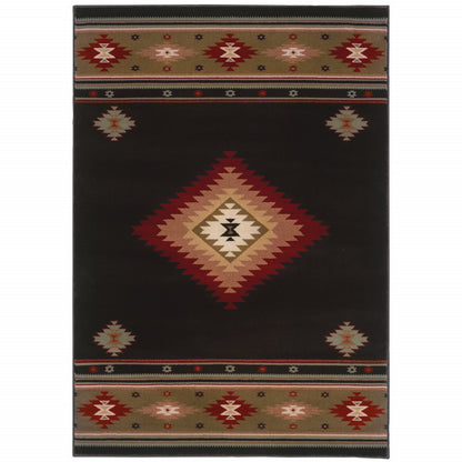 2' X 3' Black And Green Southwestern Area Rug