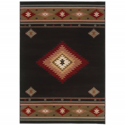 2' X 3' Black And Green Southwestern Area Rug