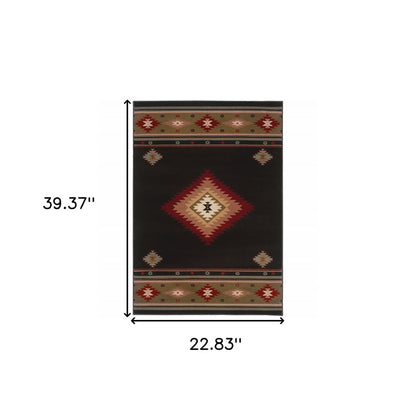 2' X 3' Black And Green Southwestern Area Rug
